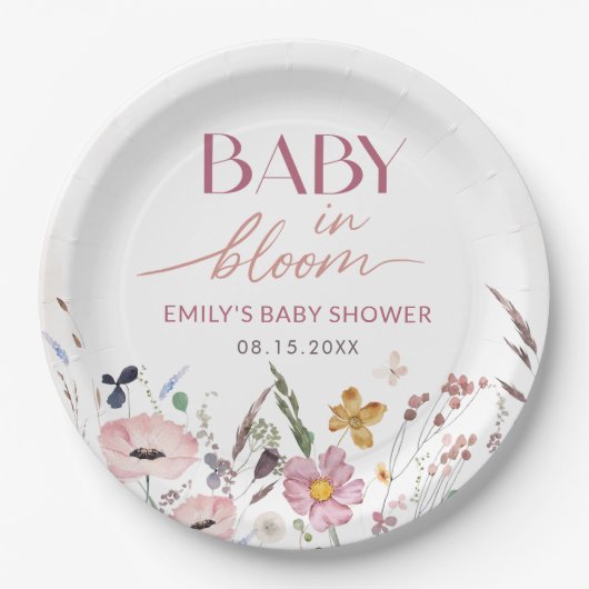 Boho Wildblume Baby Dusche Pappteller (Vorderseite)