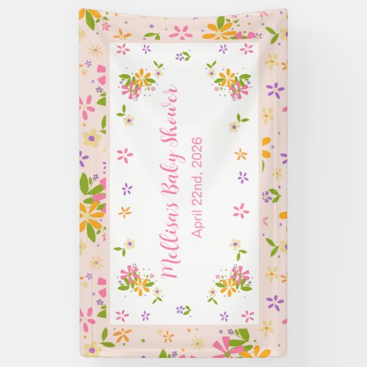 Boho Wildblume Baby Girl Duschbanner Banner (Vertikal)