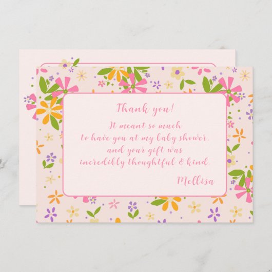 Boho Wildblume Baby Girl Dusche Vielen Dank Einladung (Vorne/Hinten)