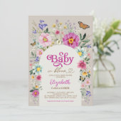 Boho Wildblume Baby in Bloom Girl Duwer Einladung (Stehend Vorderseite)
