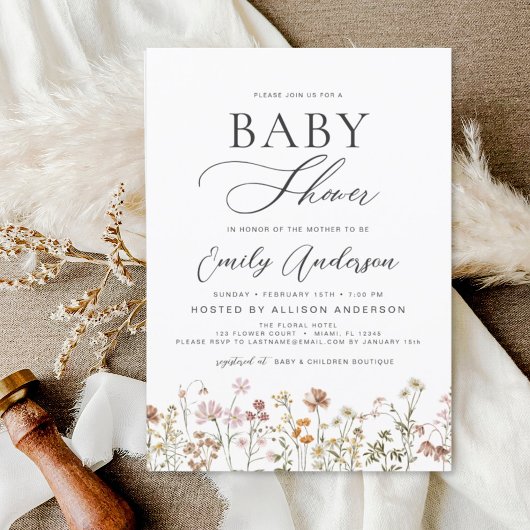 Boho Wildblume Baby Showgarten Einladung
