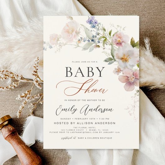 Boho Wildblume Baby Showgarten Einladung