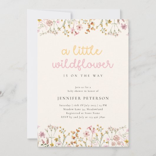 Boho Wildblume Babydusche Einladung (Vorderseite)
