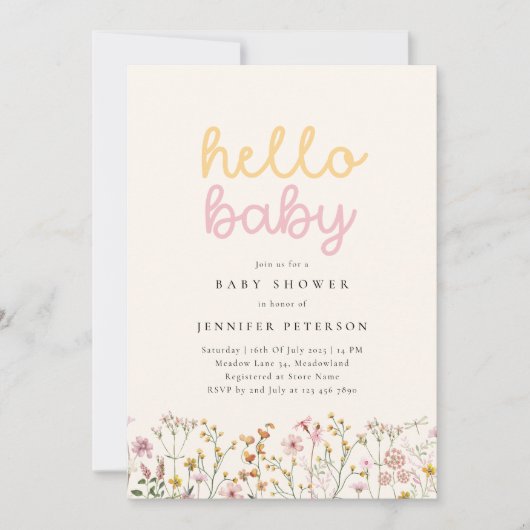 Boho Wildblume Babydusche Einladung (Vorderseite)
