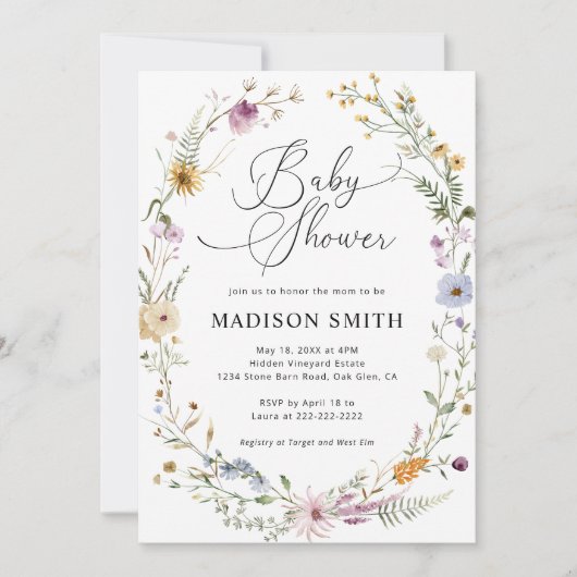 Boho Wildblume Babydusche Einladung (Vorderseite)