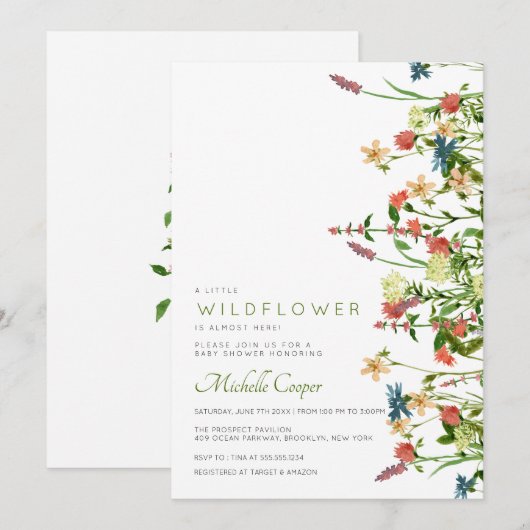 Boho Wildblume Babydusche Einladung (Vorne/Hinten)