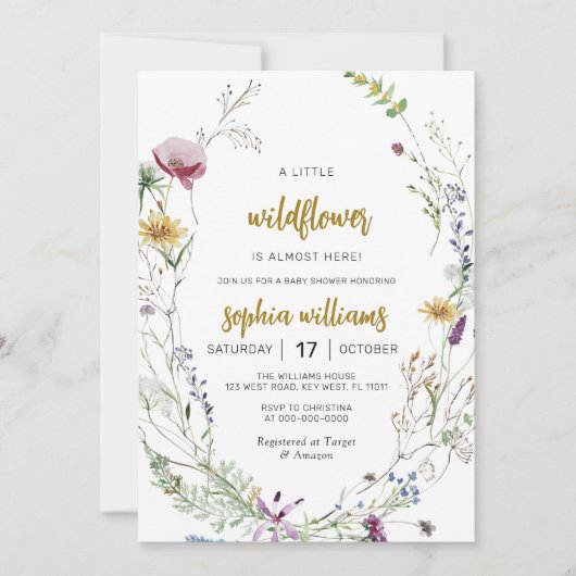 Boho Wildblume Babydusche Einladung (Vorderseite)