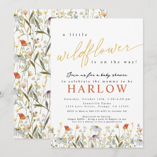 Boho Wildblume Babydusche Einladung (Vorne/Hinten)