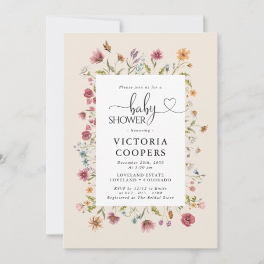 Boho Wildblume Babydusche Einladung (Vorderseite)