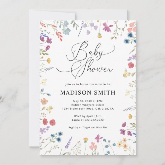Boho Wildblume Babydusche Einladung (Vorderseite)