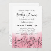 Boho Wildblume Babydusche Invite Watercolor Einladung (Vorne/Hinten)