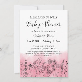 Boho Wildblume Babydusche Invite Watercolor Einladung