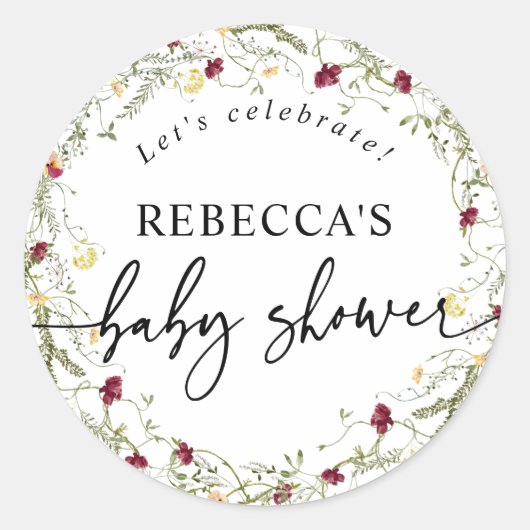 Boho Wildblume Babydusche Runder Umschlag Aufklebe Runder Aufkleber (Vorderseite)