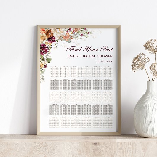Boho Wildblume Backyard Wedding Chart Poster