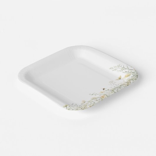 Boho Wildblume Bee Baby Dusche Pappteller (Gewinkelt)