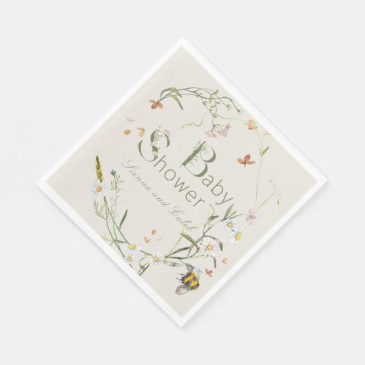 Boho Wildblume Bee Beige Babydusche Serviette (Ecke)