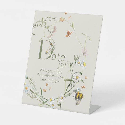 Boho Wildblume Bee Beige Brautparty Date jar Sockelschild (Vorderseite)
