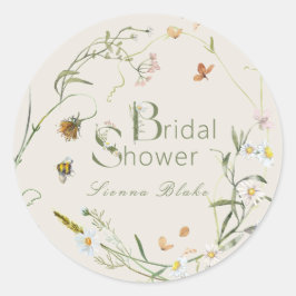 Boho Wildblume Bee Beige Brautparty Runder Aufkleber