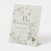 Boho Wildblume Bee Brautparty Champagne Bar Sockelschild (Vorderseite)