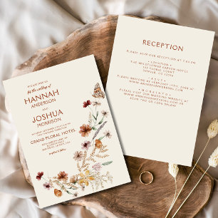 Boho Wildblume Beige All in One Garden Wedding Einladung
