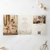 Boho Wildblume Beige All in One QR Code Wedding Dreifach Gefaltete Einladung (Innenseite)