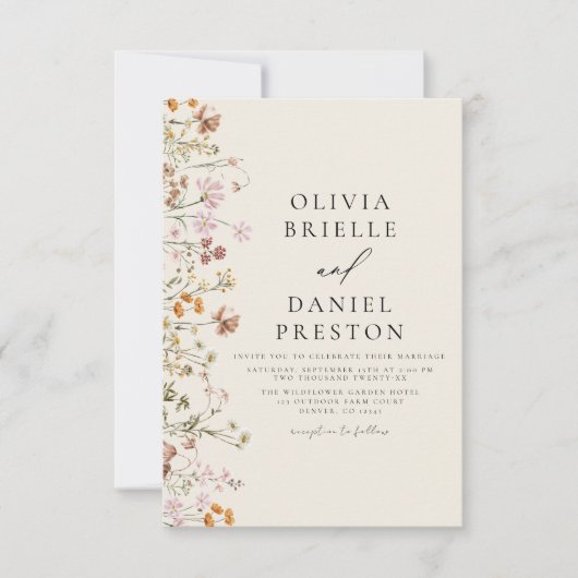 Boho Wildblume Beige All in One QR Code Wedding Einladung (Vorderseite)