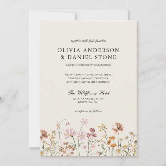 Boho Wildblume Beige All in One QR Code Wedding Einladung (Vorderseite)