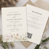 Boho Wildblume Beige All in One QR Code Wedding Einladung