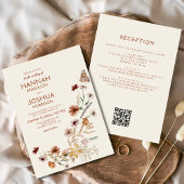 Boho Wildblume Beige All in One QR Code Wedding Einladung