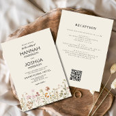 Boho Wildblume Beige All in One QR Code Wedding Einladung