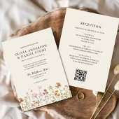 Boho Wildblume Beige All in One QR Code Wedding Einladung