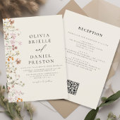 Boho Wildblume Beige All in One QR Code Wedding Einladung