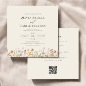 Boho Wildblume Beige All in One QR Code Wedding Einladung