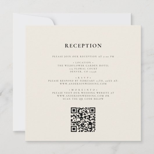 Boho Wildblume Beige All in One QR Code Wedding Einladung (Rückseite)