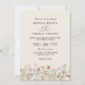 Boho Wildblume Beige Elegante QR-Code-Hochzeit Einladung (Vorderseite)