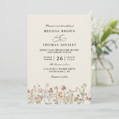 Boho Wildblume Beige Elegante QR-Code-Hochzeit Einladung (Stehend Vorderseite)