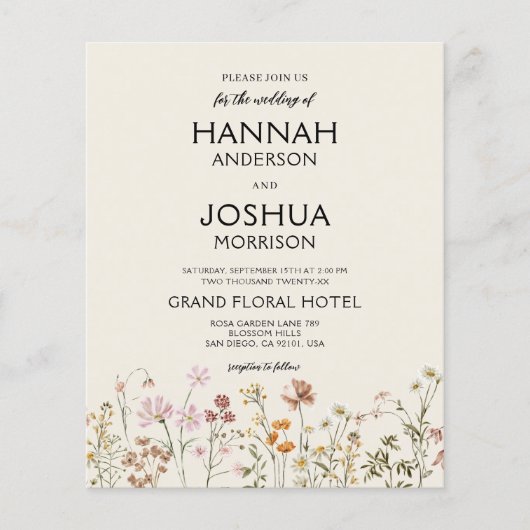 Boho Wildblume Beige Foto Hochzeit Einladung Flyer (Vorne)