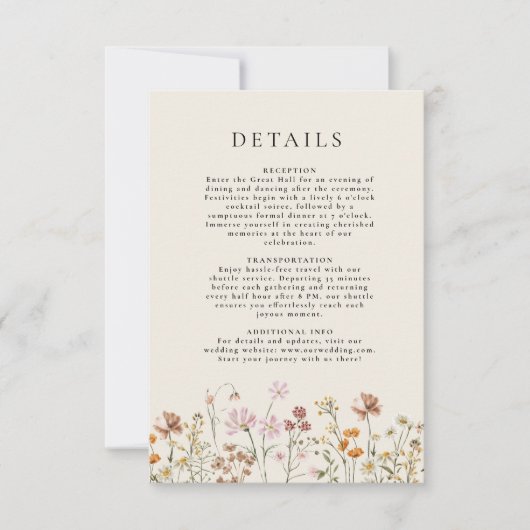 Boho Wildblume Beige Garden Hochzeiten Details Einladung (Vorderseite)