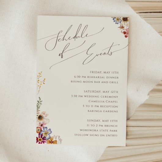 Boho Wildblume | Beige Garden Veranstaltungsplan Begleitkarte