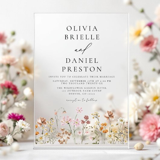 Boho Wildblume Beige Garden Wedding Acryleinladungen