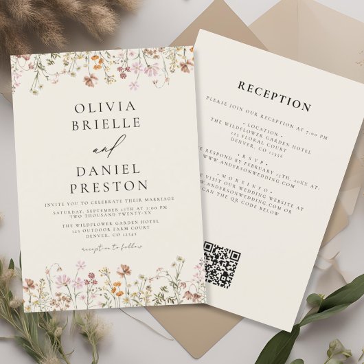 Boho Wildblume Beige Garden Wedding Einladung