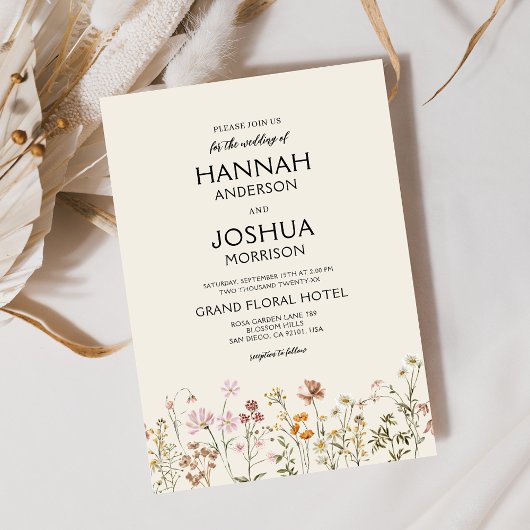 Boho Wildblume Beige Garden Wedding Einladung