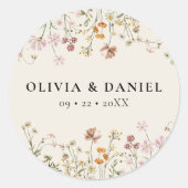 Boho Wildblume Beige Garden Wedding Runder Aufkleber (Vorderseite)