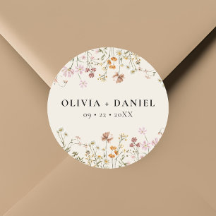 Boho Wildblume Beige Garden Wedding Runder Aufkleber