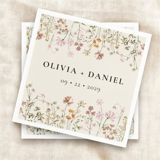 Boho Wildblume Beige Garden Wedding Serviette