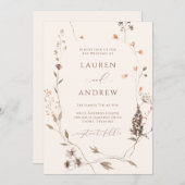 Boho Wildblume Beige Minimalistisch Wedding Einladung (Vorne/Hinten)