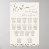 Boho Wildblume | Beige Tischnummer Sitzkarte Poster (Vorne)