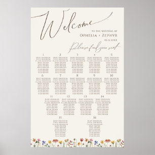 Boho Wildblume Beige Tischnummer Sitzkarte Poster