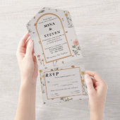 Boho Wildblume beige Wedding All In One Einladung (Abreißen)