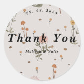 Boho Wildblume beige Wedding danke Runder Aufkleber (Vorderseite)